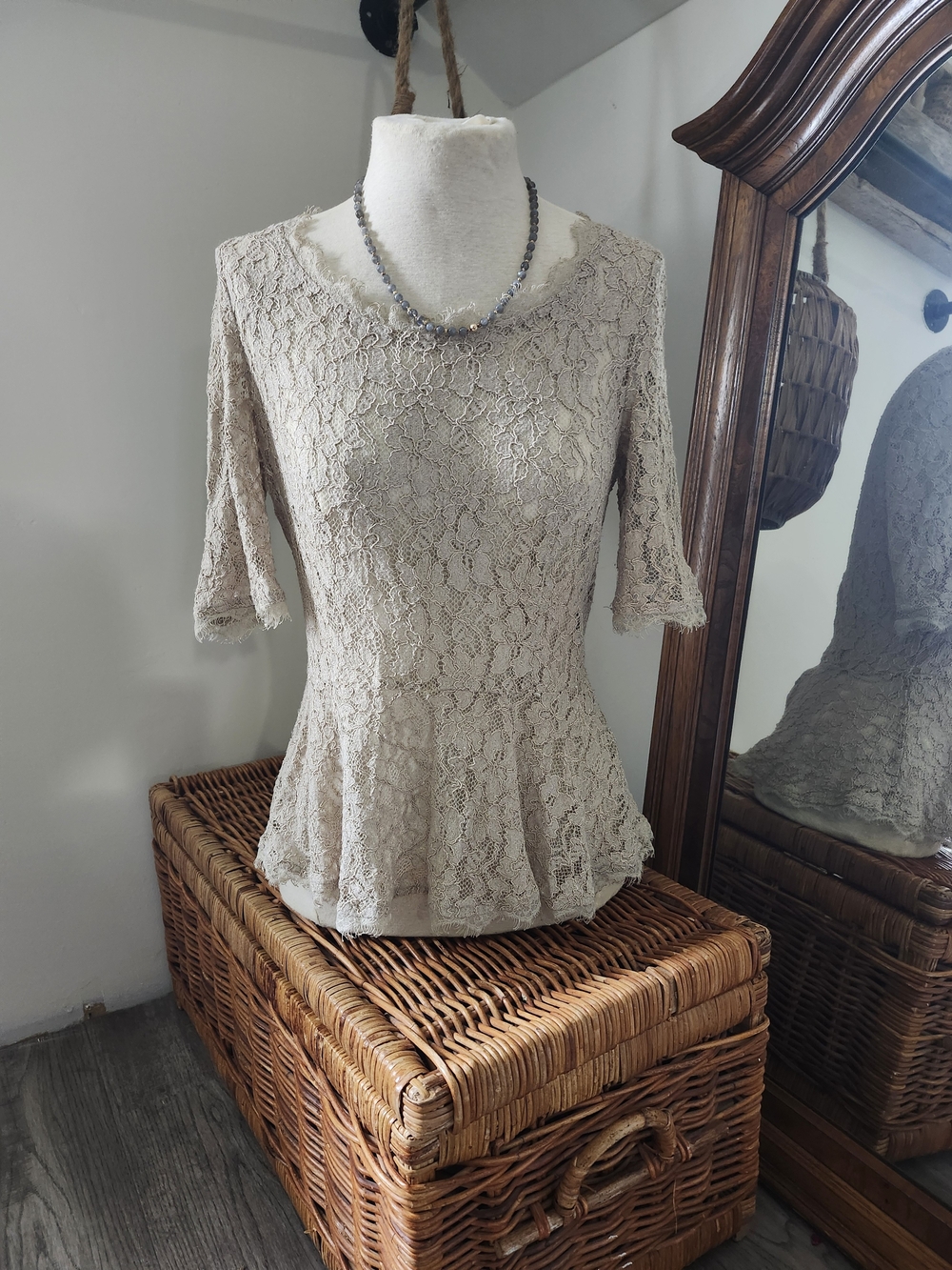 Babaton Taupe Lace Peplum Blouse